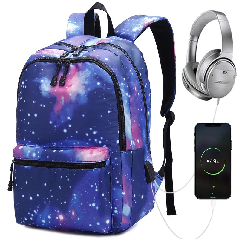 

Men and Women Backpacks Starry Sky USB Charging University Students' Schoolbags Outdoor Waterproof Computer Travel Bags