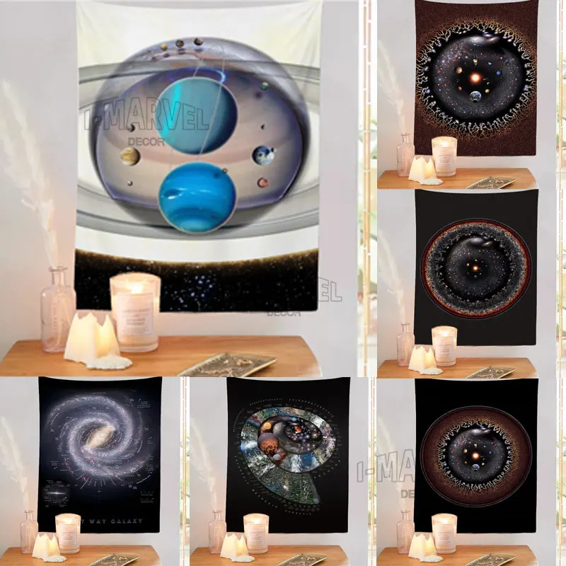 

Planet Theme Tapestry Galaxy Satellite Star Black Hole Suitable for Cafe Bar Home Living Room Study Background Wall Decoration