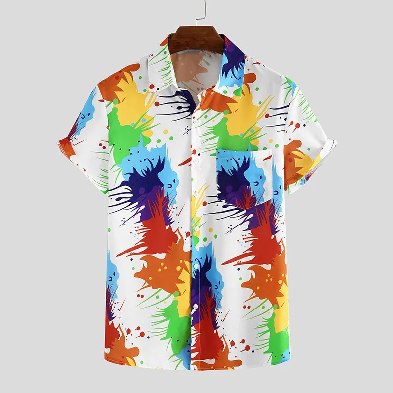 Men's Hawaiian Shirt Graffiti Print Summer Casual Lapel Short Sleeve Vintage Shirt Plus Size