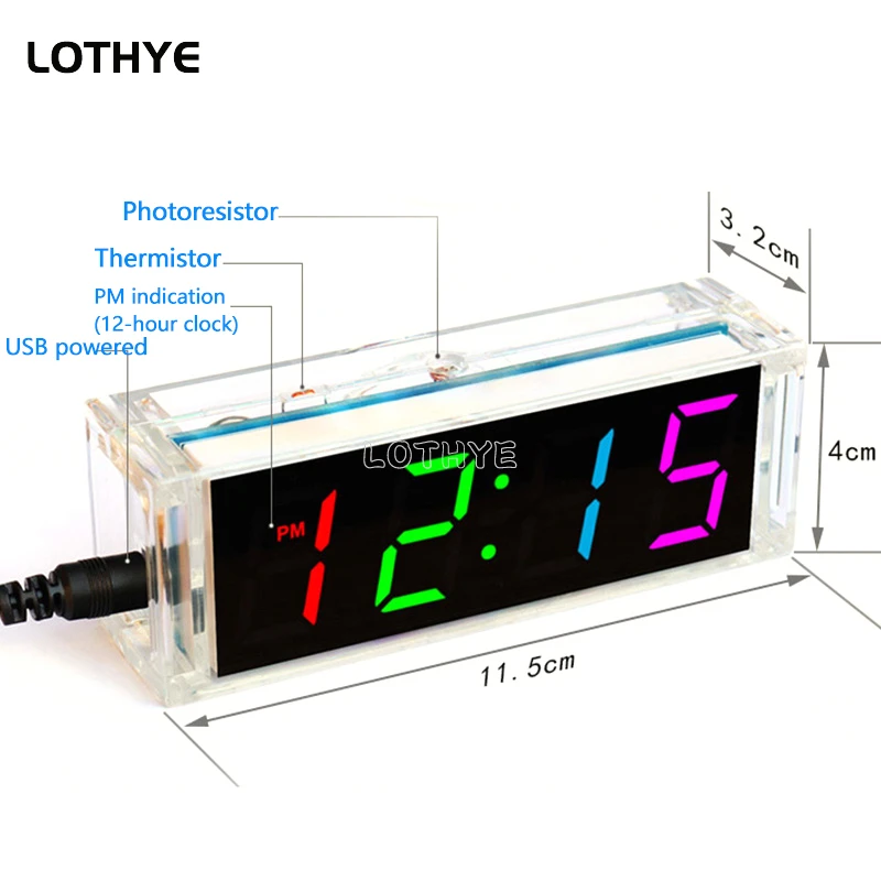 Digital Tube DIY Clock Kit Temperature Multicolor LED Week Display With Clear Case Cover DIY Electronic Kit Soldering Assembly