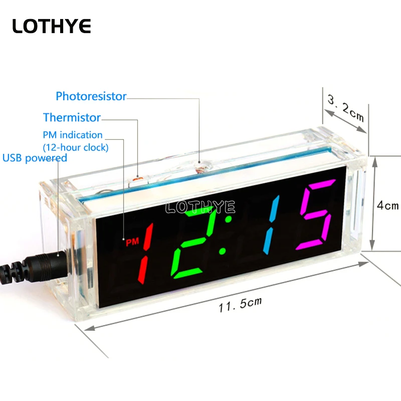 

Digital Tube DIY Clock Kit Temperature Multicolor LED Week Display With Clear Case Cover DIY Electronic Kit Soldering Assembly