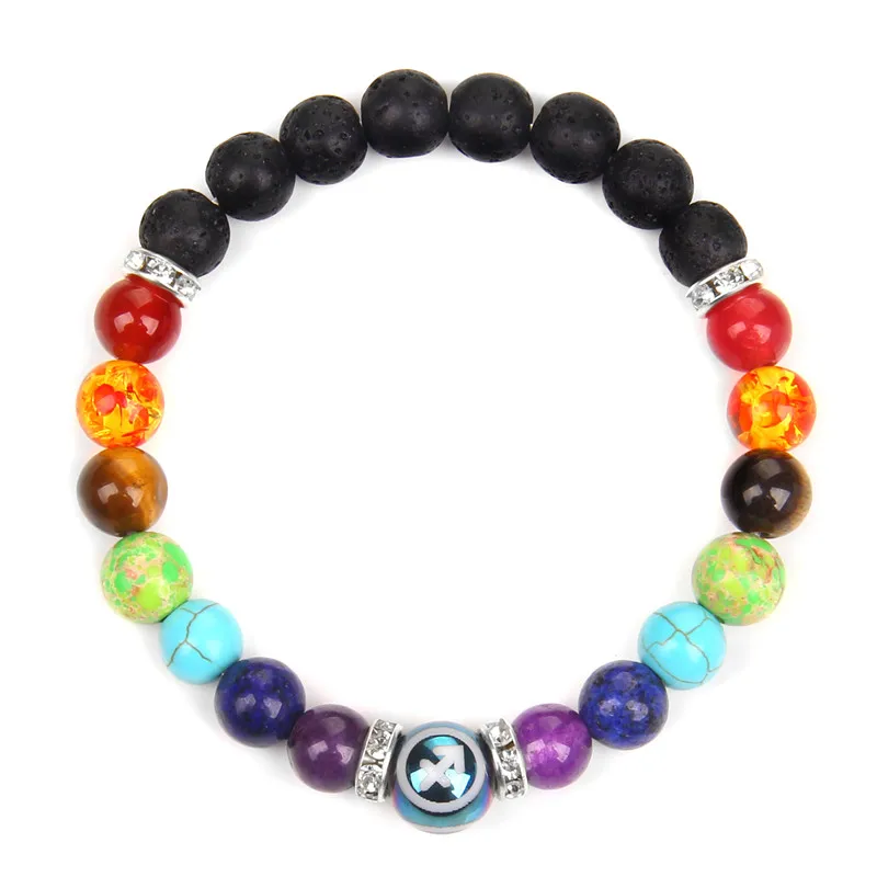 

12 Constellations Charm Bracelets 7 Chakras Volcanic Stone 8MM Beads Natural Stone Bracelets For Women Men Fashion Jewelry Gifts