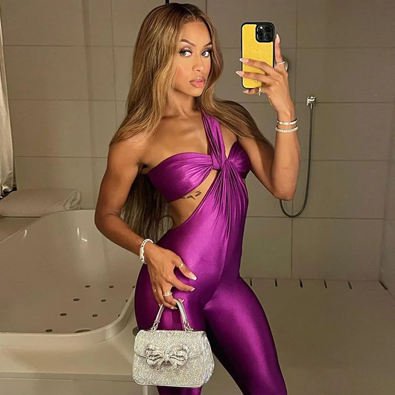 Sexy Clubbing Mesh Black One Piece Jumpsuit Fashion Single Shoulder Night Club Winter Bandage Outfits Sleeveless Bodycon Romper