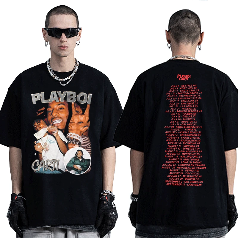 

Playboi Carti Rap Singer Unisex T Shirt 90s Vintage Double-sided Letter Print T-shirt Short Sleeve Hip Hop Tracksuit Trend Tees