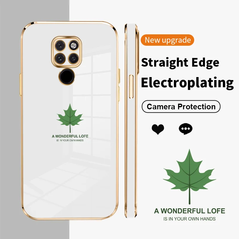 

Maple Leaves Square Electroplating Phone Case for Huawei Mate 20 Mate 20 X Mate 30 30E 40 40E Pro 4G 5G Soft TPU Silicone Lens