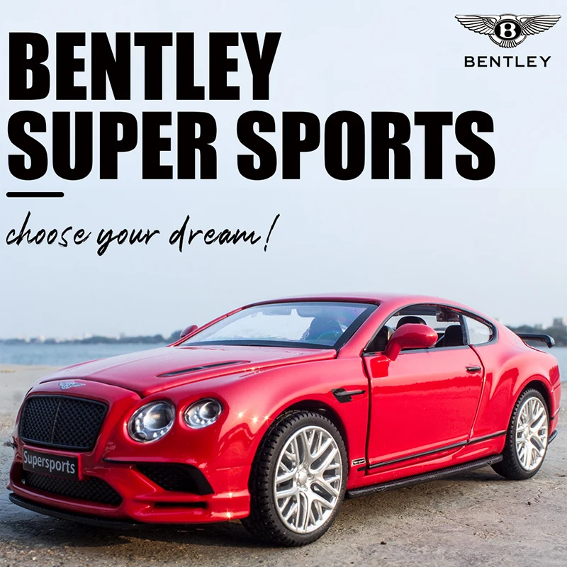 

Миниатюрная модель автомобиля из металлического сплава в масштабе 1:32, Bentley Continental, супер спортивная машина для детей, коллекционные подарки ...
