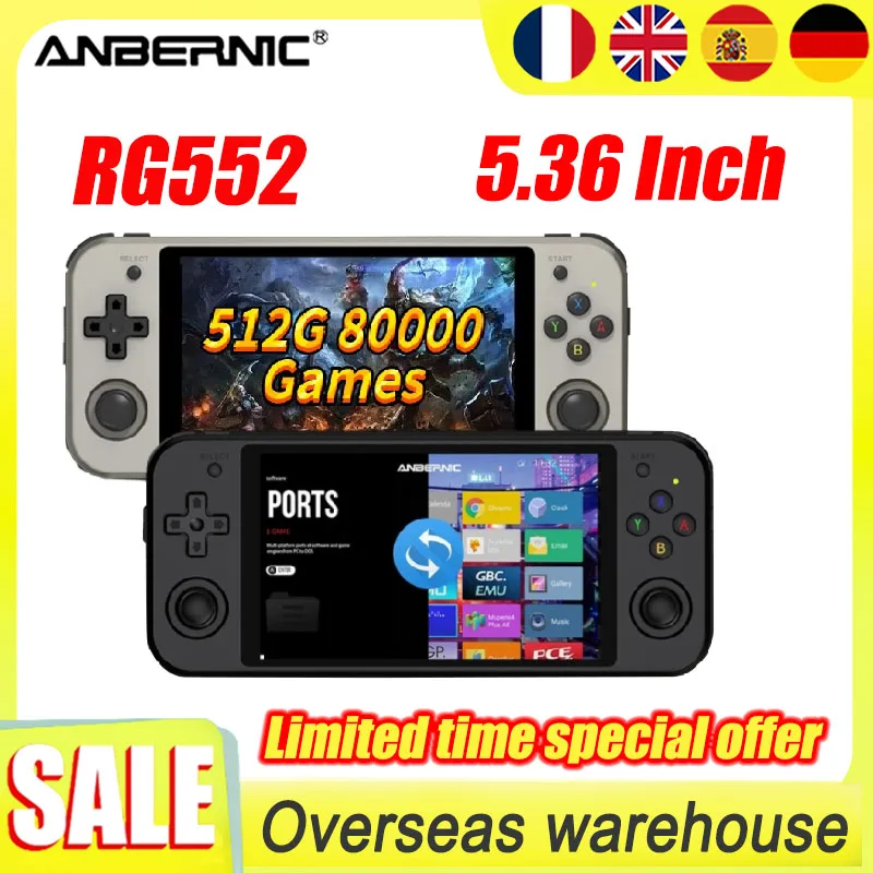 

Anbernic RG552 Retro Video HD Console Dual Systems Android Linux Pocket HD Game Player HDMI Built In 512G 80000 Games PSP gift