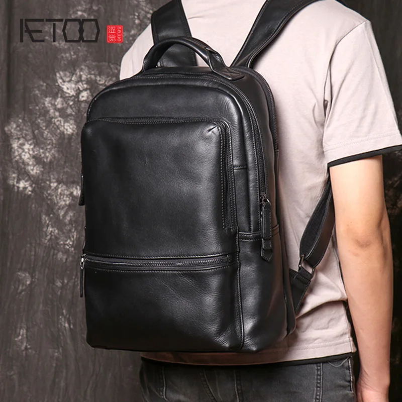 

AETOO Genuine leather men's backpack top layer cowhide handbag large capacity computer bag women's travel backpack