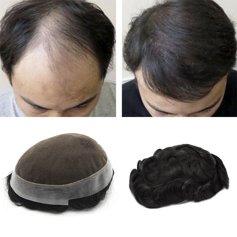 

Men Toupee Wig For Men Soft Lace PU Base 100% Human Hair Replacement System Unit For Men Natural Hairline Male Hair Prosthesis