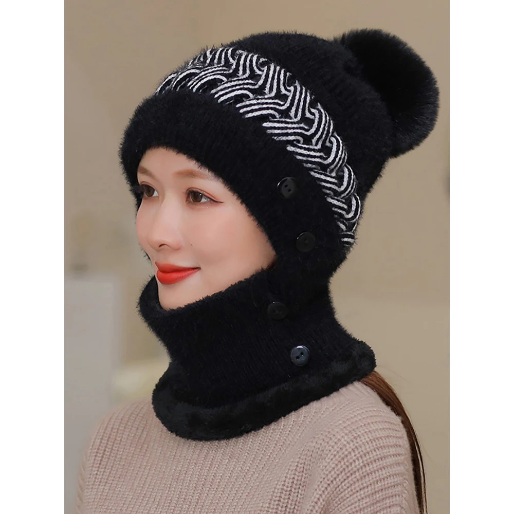 

YISOLIFE Winter Cap For Women Bib Hat Female Warm Woolen Hat Windproof and Cold-Proof Winter Woolen Ski Maks Bonnets