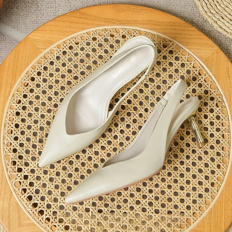 

6.5cm New Fashion Sandals Pointed Toe Leather Thin High Heels Ankle Wrap Wedding Women Shoes 40 41