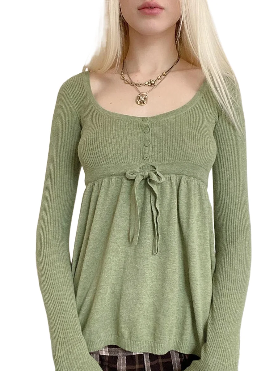 

Women Fall Clothes Knit Top Long Sleeve Button Down Knitted Sweater