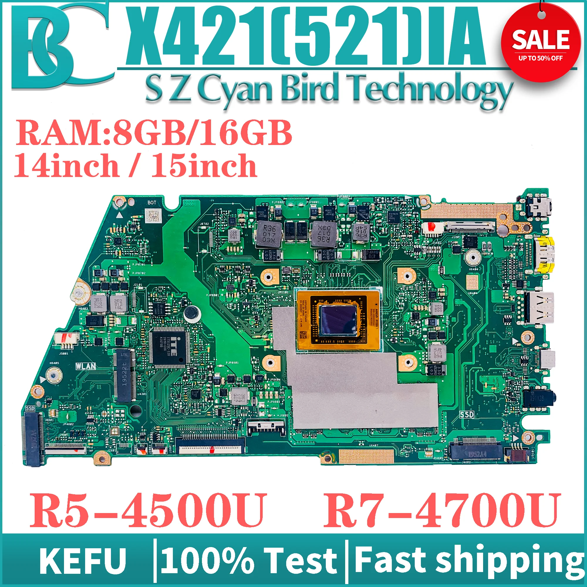 

KEFU Notebook Mainboard X421IA For ASUS Vivo Book X421I X421IAY R421IAY X521IA R438IA Laptop Motherboard R5 R7 8GB/16GBRAM