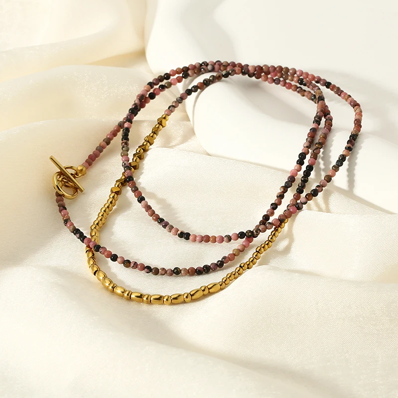 

71.5cm Length Black Line Rhodochrosite Long Necklaces for Women Multiple Wear Stacker Necklace Bracelet Waterproof Jewelry Gift