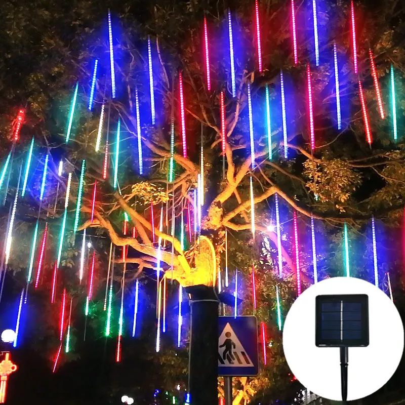 

Meteor Shower Rain Led Lights Street Garlands Christmas Tree Decorations for Outdoor New Year Festoon Garden Lights Solar Power