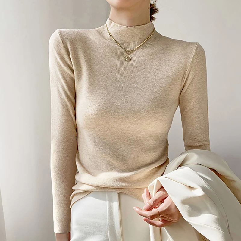 

Autumn Solid Turtleneck Women Sweater Pullover Korean Fashion Knitted Female Sweaters Long Sleeve Soft Elastic Winter Clothes