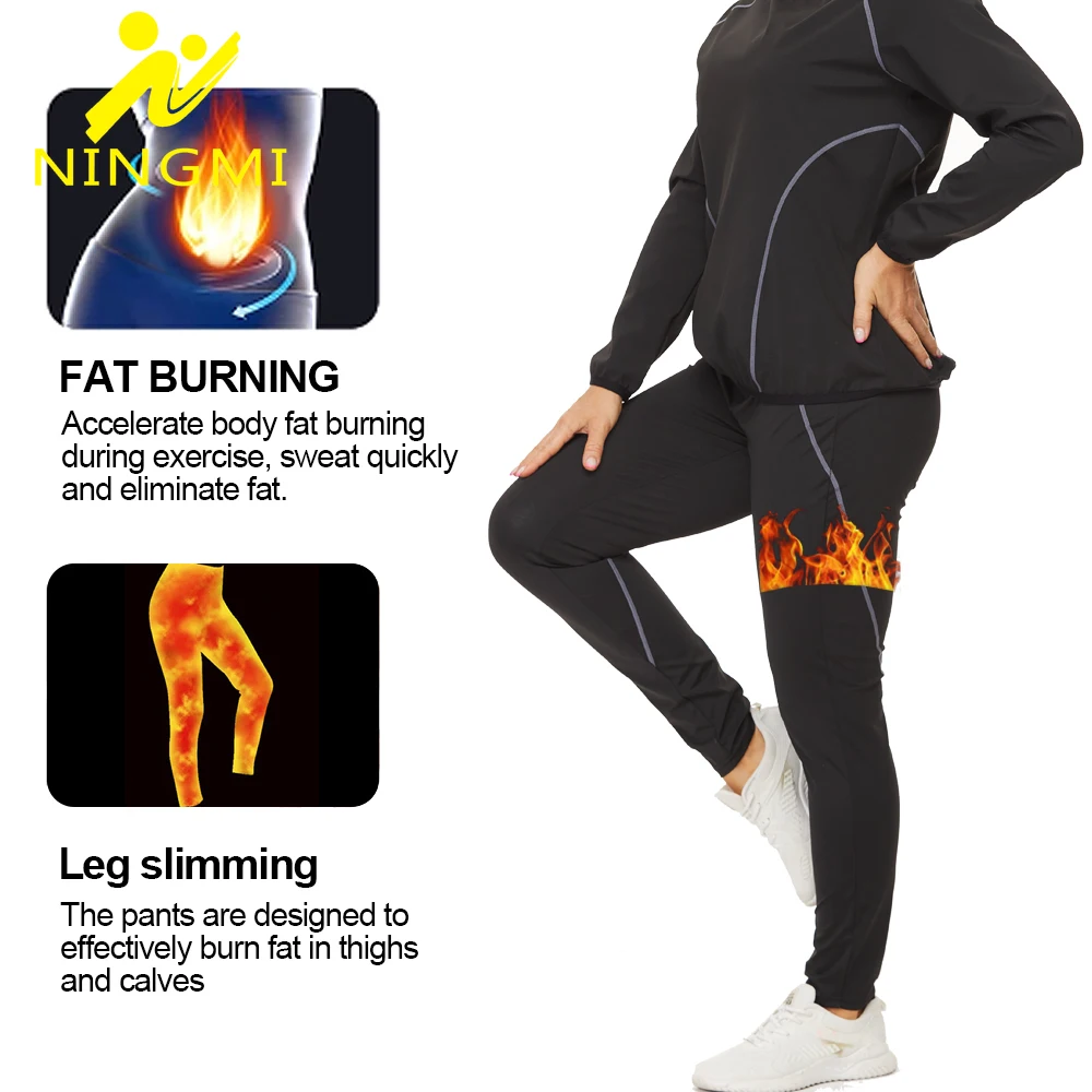 NINGMI Hot Sauna Suit Sweat Tops Pants Neoprene Sweating Shapers Women Weight Loss Fat Burn Corset Body Shaper Slimming Jacket
