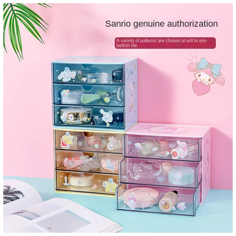 

Sanrioed Kawaii Cartoon Multifunctional Drawer Storage Box My Melody Cinnamoroll Kuromi Purin Dog Anime Colorful Print Cute Gift
