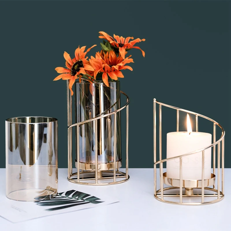 

Candle Holder Pillar Candles Tea Light Holder Glass Creative Design With Geometric Shapes Party Decoration For Table