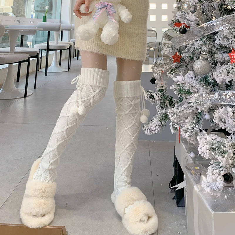 Thickening Winter Lolita Knitted Stockings  Christmas Twist Over The Knee Socks  Pile Socks Floor Socks 2022 Winter Stockings