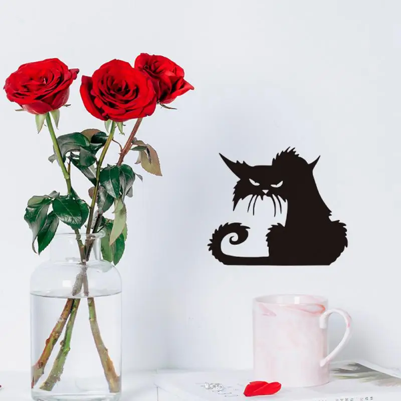 Halloween Cat Black Wall Stickers Cartoon Funny Fridge Stickers Diy Removable Toilet Stickers Wall Decals For Window Party Decor
