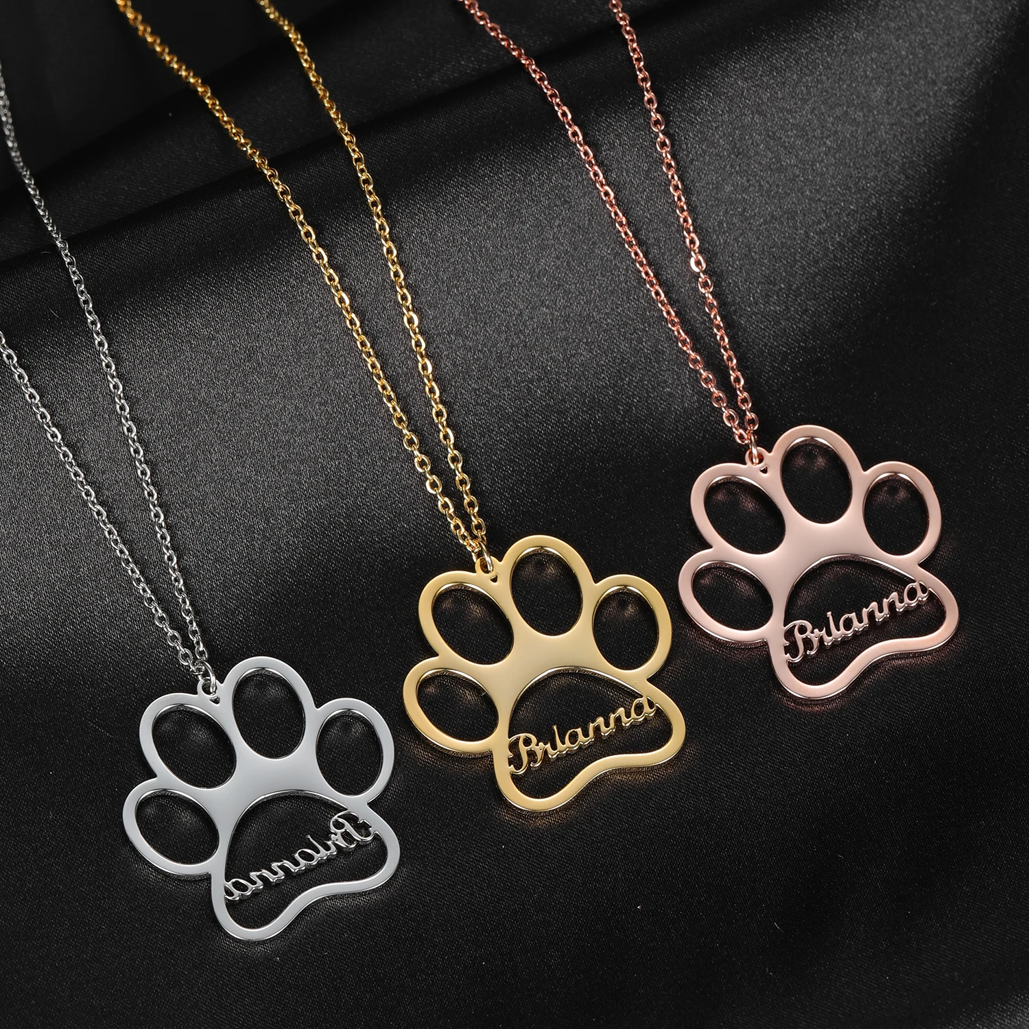 

Personalise Customized Name Necklace Stainless Steel Pendant Dog Paw Necklace Paw Print Bone Pet Charm House Pet Jewely