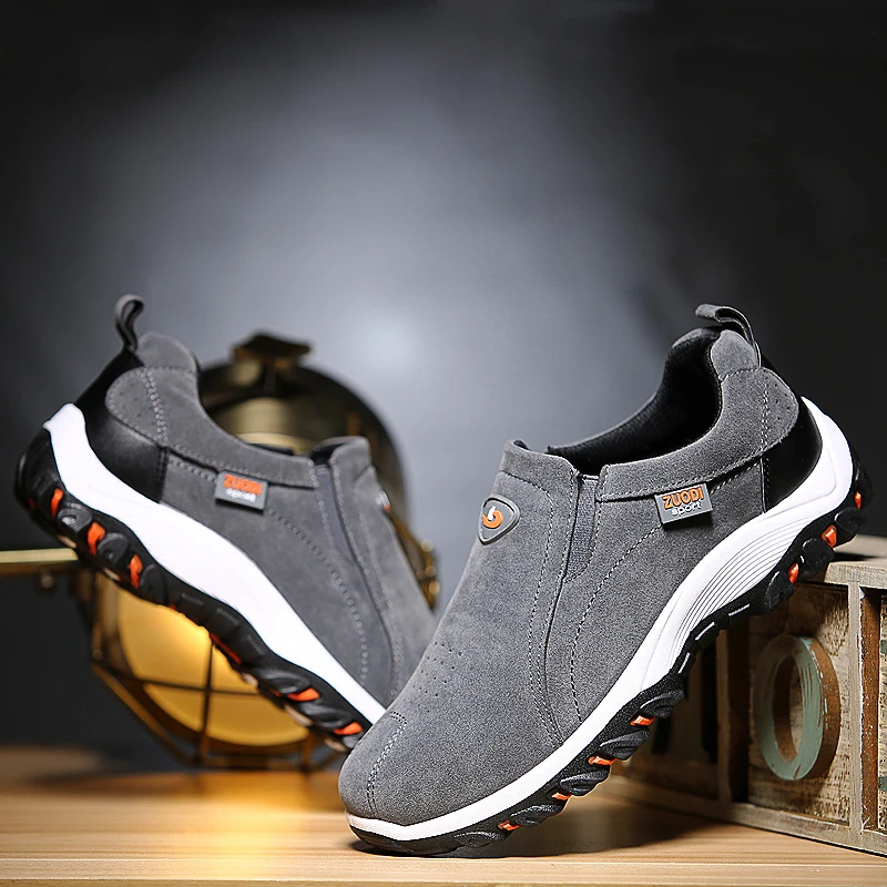New Arrival Mens Leather Hiking Shoes Slip-on Sports Shoe Outdoor Jogging Trekking Sneakers