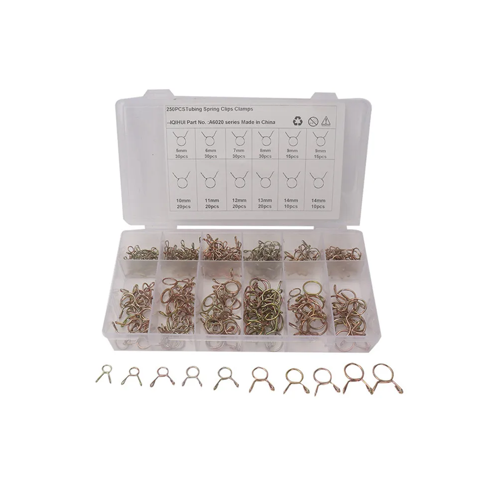 

250Pcs Fuel Line Hose Water Pipe Air Tubing Spring Clips Clamps Assortment Kit - Size 5-31MM hose clamp clamps pocket hole clamp