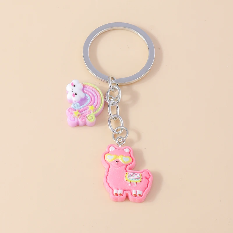 

Cartoon Animal Alpaca Keychains Resin Colorful Rainbow Clouds Charms Keyrings for Women Men Handbag Pendants Key Chains DIY Gift