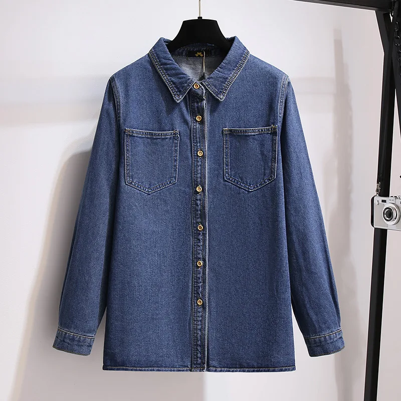 Женская джинсовая рубашка с длинным рукавом размеры до 150 кг |