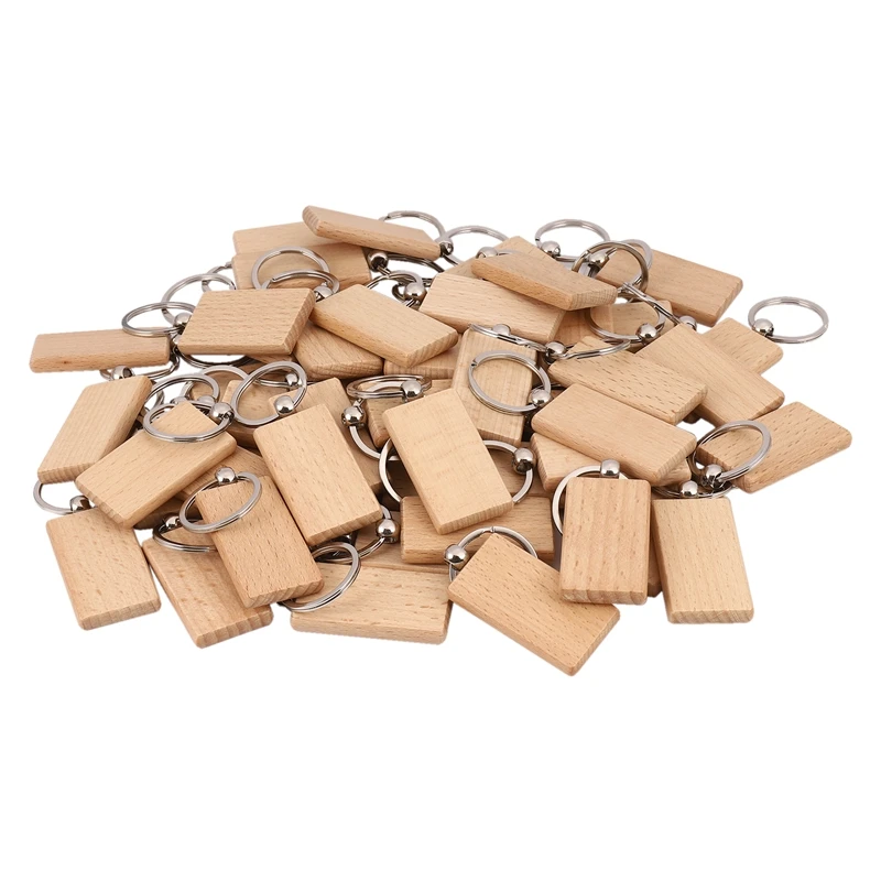 

50Pcs DIY Blank Wooden KeyChain Rectangle Heart Round Ellipse Carving Key Ring Wood Key Chain Ring Anti-Lost Wood Accessories
