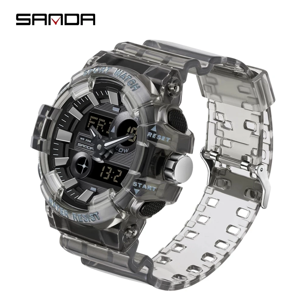 

SANDA Fashion Transparent Sport Mens number Watch Casual Military Quartz Wristwatch Waterproof Student Clock relogio masculino