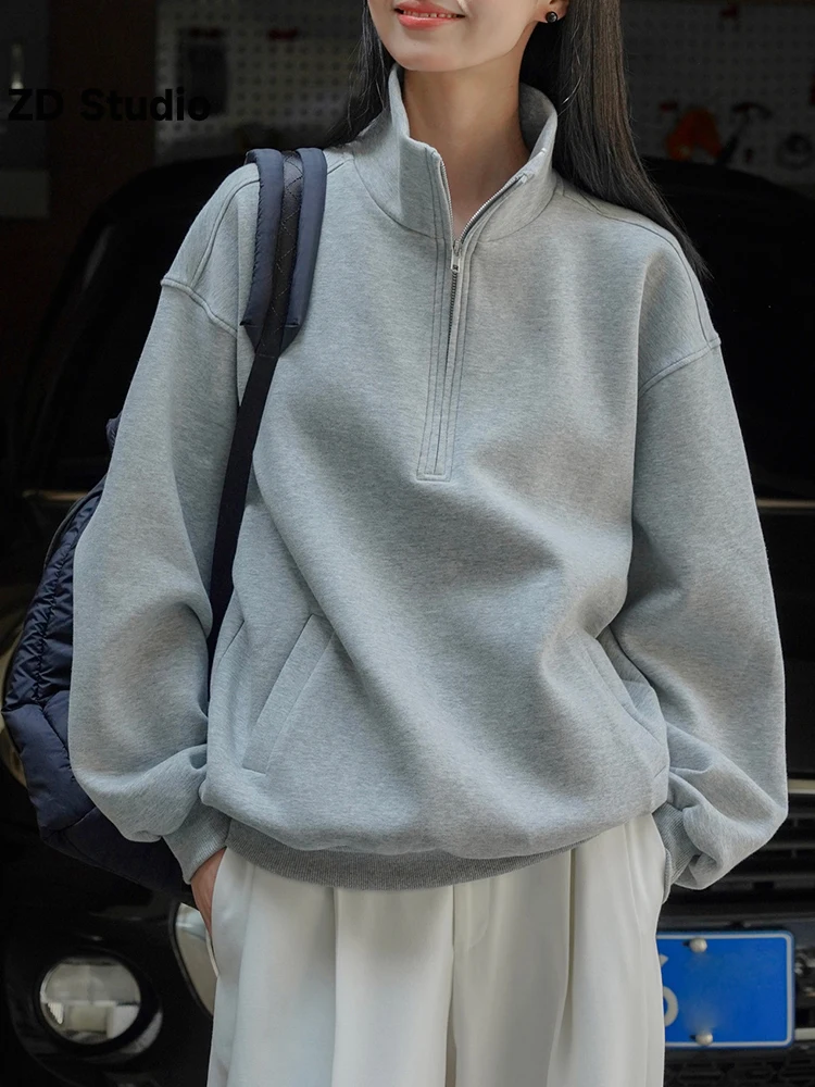 

[ZD Studio] Women Hoodies Sweatshirt Casual Zipper Turtleneck Long Sleeves Tops Female 2023 Autumn New Clothing