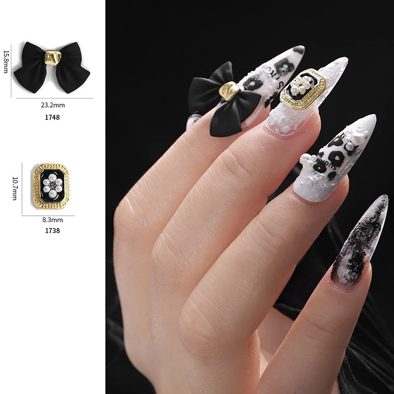 

1pcs Black White Bow Resin Nail Art Decorations 3D Bowknot Nail Charm Ornament Jewelry DIY Manicure Design Classic Accessories