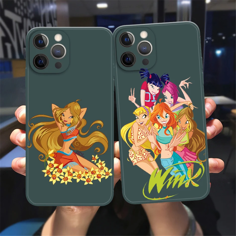

Catoon Cute Girl Winx Clubs Dark green Phone Cover For iPhone 11 12 13 Pro XS Max 12 13 Mini X XR 7 8Plus Soft silicone TPU Case