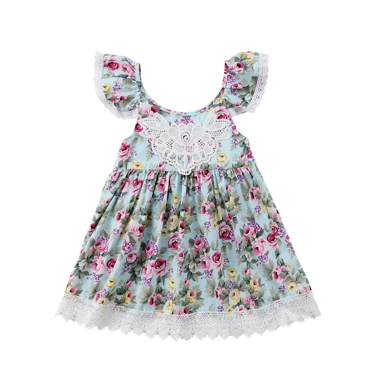 

2-7T Children Kids Girls Sleeveless Floral Dress O Neck Backless Infant Toddler Party Summer Lace Party Dresses Baby Clothing
