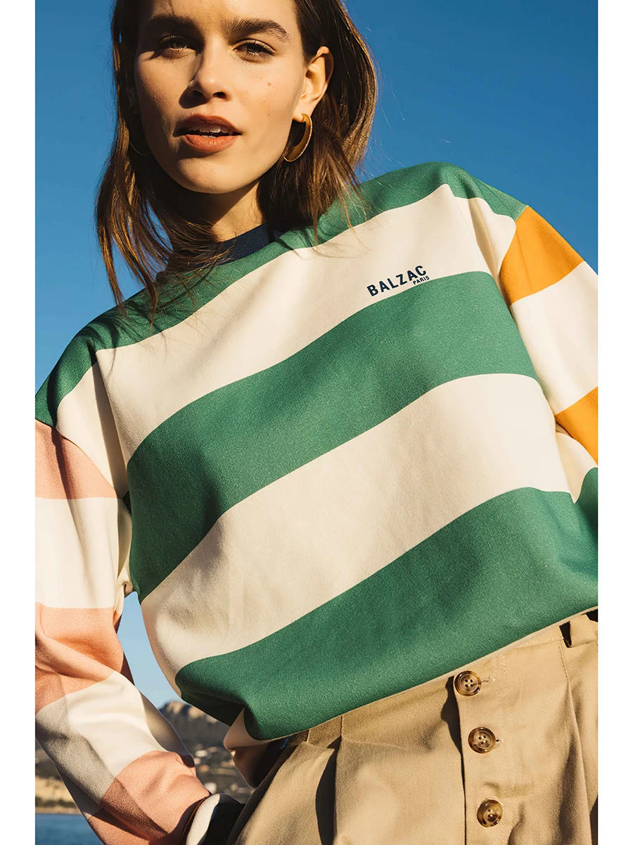 

Multicolored Striped Sweatshirt Woman Spring Autumn Letter Print Hoodies Top Female Vintage Casual Fashion Pullover Hauts 2022
