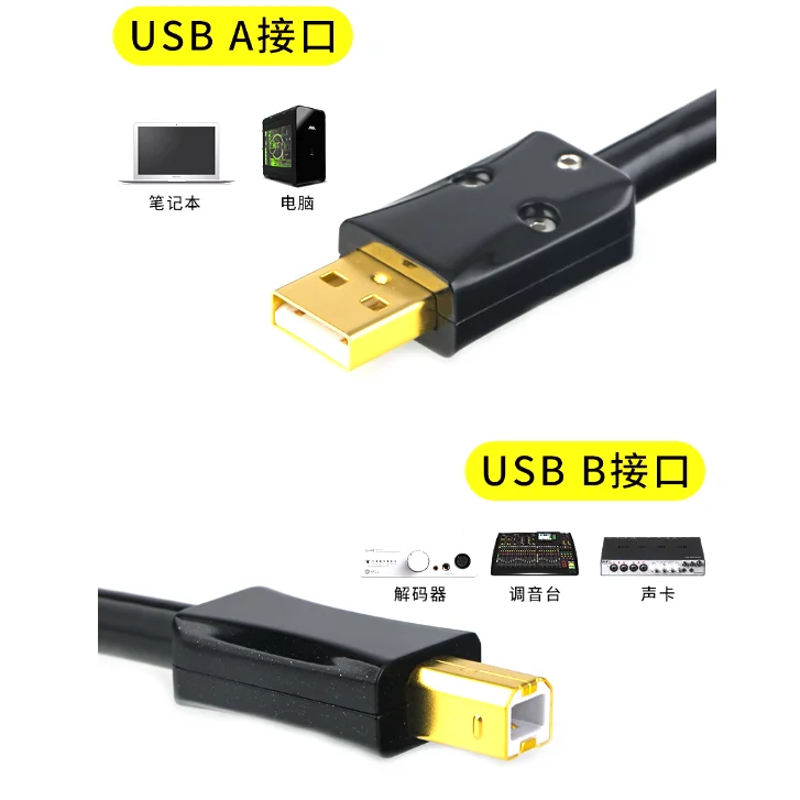 Фото Hi-Fi чистый серебристый аудио кабель USB A-B для ПК, для декодера, DAC миксер OTG, звуковая карта, кабель для передачи данных №3