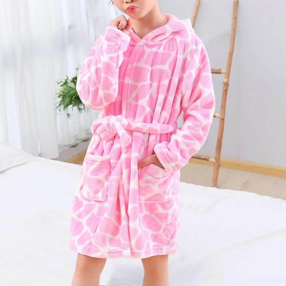

Nightclothes Tie-in Waist Girls Pajamas Coral Fleece Bathrobe Loungewear