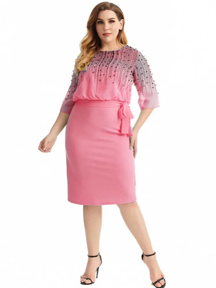 

3XL 4XL Big Size Women Party Office Lady Dress Sexy Christmas Embroidered Flares Shiny Fashion Gown Event Birthday Robe Dresses