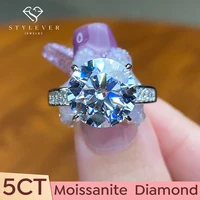 Stylever Luxury 5CT Big Moissanite Diamond Wedding Solitaire Ring for Women Double Row Zircon Real 925 Sterling Silver Jewelry