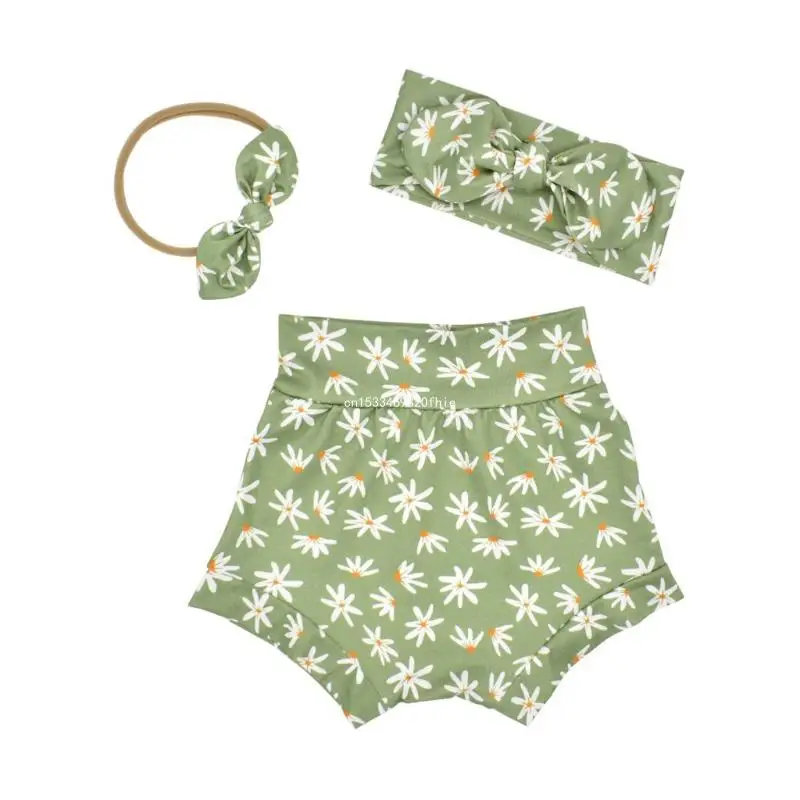 

3 Pcs Baby Summer Print Shorts Headband Set Short Trouser Knotted Bowknot Hair Band Newborn Infants