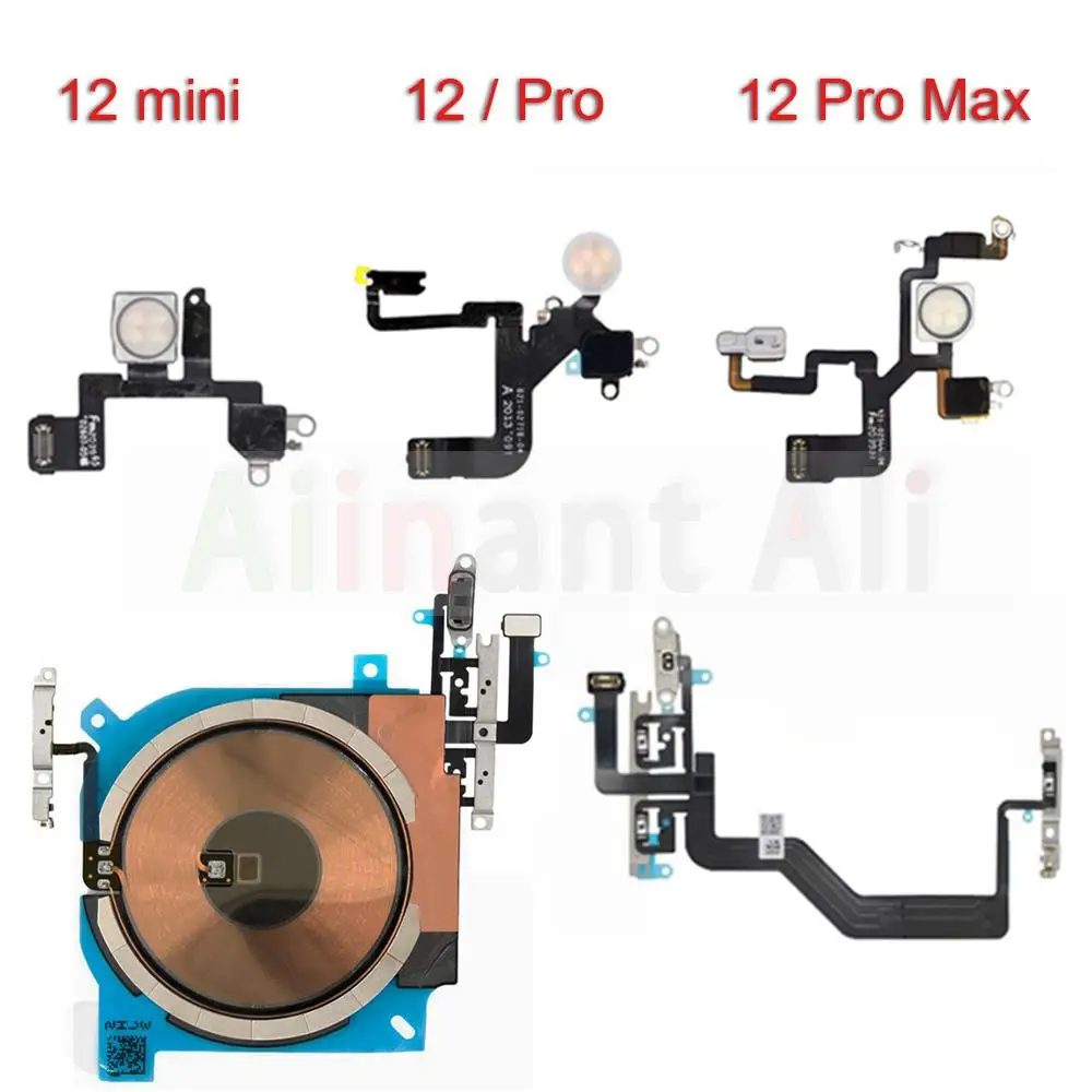 Pulsanti Del Volume Originali Mute Nfc Wireless Charging Flash Light Power Flex Cable Per Iphone 12 Pro Max Mini Parti Di Riparazione