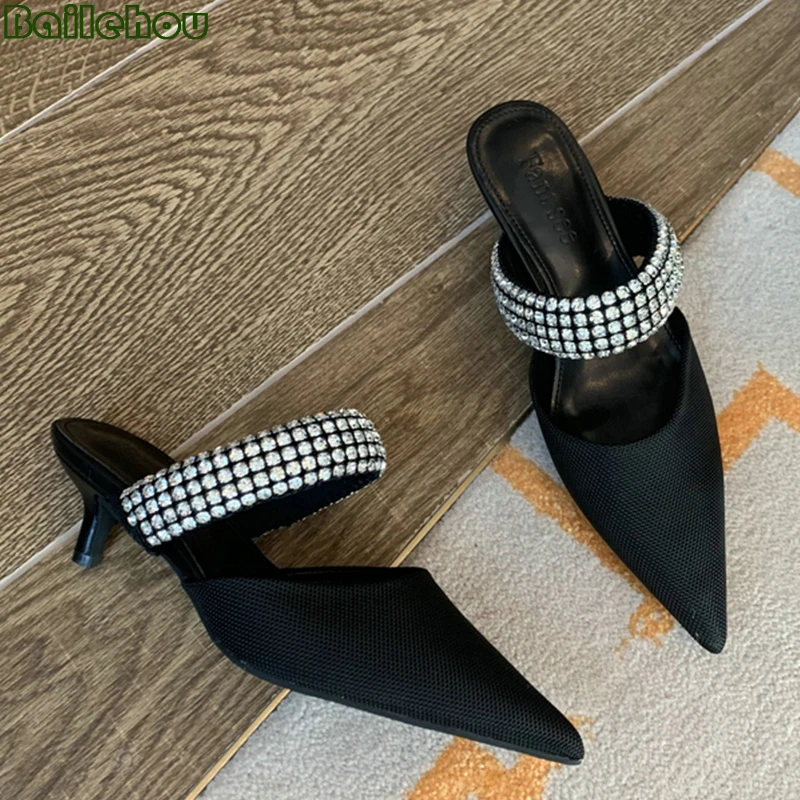 

Ladies Slippers Slides Shoes For Women Sandals 2022 Casual Rhinestones High Heels Mules Sandals Party Woman Pumps Female Shoes