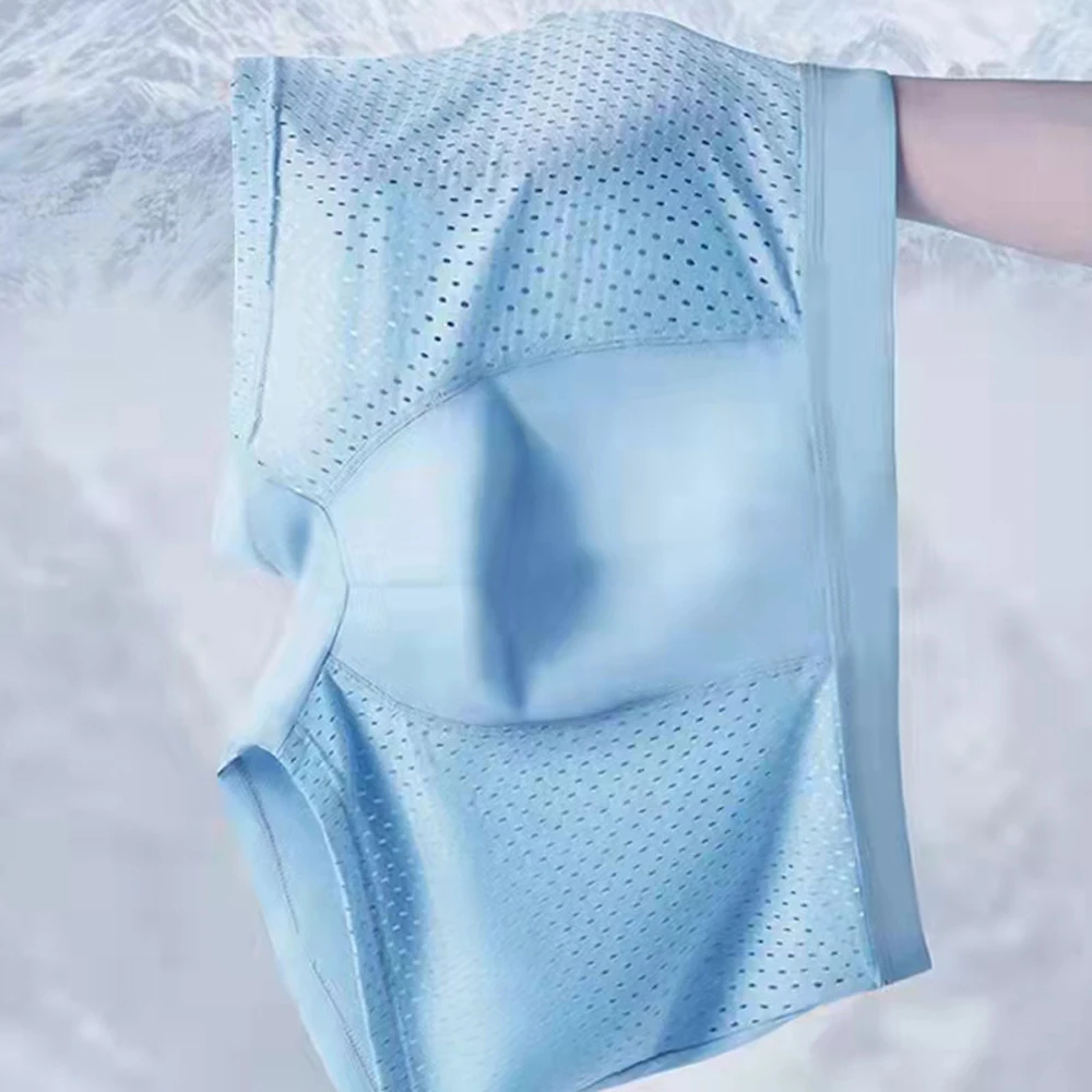 

Ice Silk Boxer Briefs Man Breathable Bulge Pouch Panties Semaless Underpant Quick-drying Underwear Male Comfy Short Pants Undies