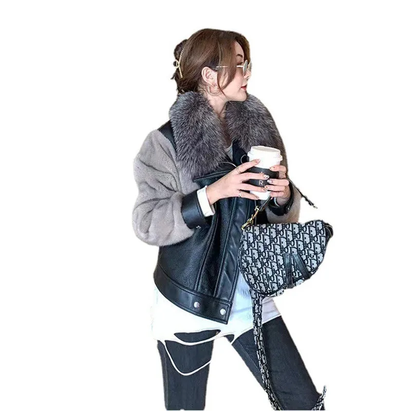 Fur Locomotive Retro With Belt Riding Winter Women's Jacket Long-sleeved Lapel Padded Warm Black Zip Chic Female Coat Tops