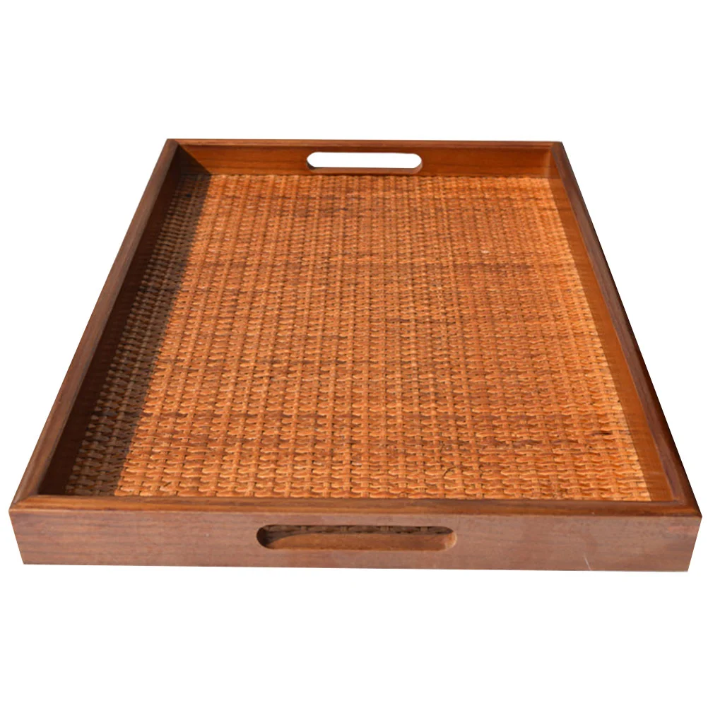 

Coffee Table Decor Wood Flat Plate Tea Room Serving Bamboo Strips Bread Water Cup