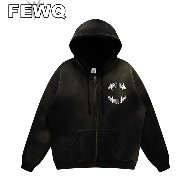 

Мужская толстовка с капюшоном FEWQ, с градиентом, кардиган на молнии, свитшот с надписью в стиле High Street, повседневная одежда, весна 2023, новинка, 24B1795
