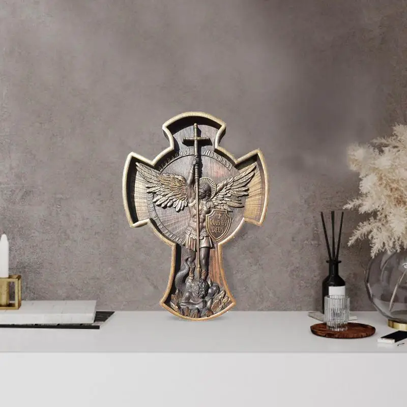 

Angel Statue The Great Protector Saint Michael Archangel Figurines Collectible Battle Angel Resin Sculpture Household Ornaments
