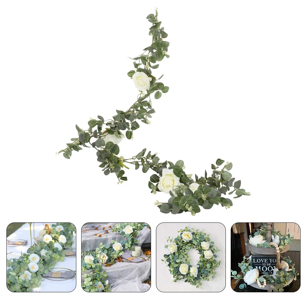 

Garland Eucalyptus Greenery Flower Artificial Hanging Wedding Faux Rose Flowers Backdrop Decor White Vineswreath Fake Leaves
